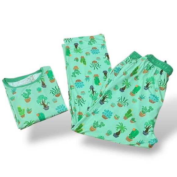 Little Sleepies Succulent Love Men Pajamas Set Size L Funny Print Short Sleeve - Picture 5 of 8